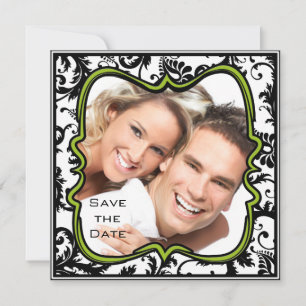 Äppelgröna Damastvirvlar Bröllop Save the Date Inbjudningar