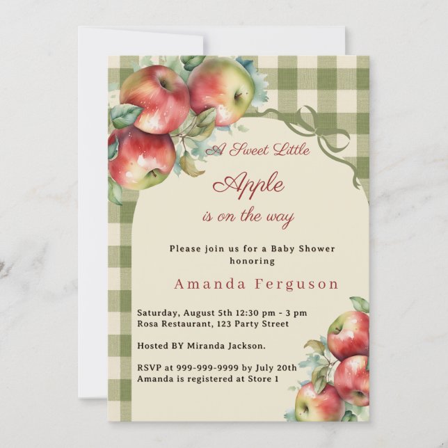 Äppelgrönt gingham-flicka Baby Shower Inbjudningar (Framsida)