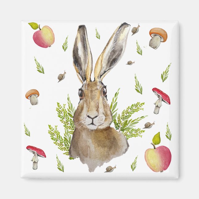 Äppelhare med bakgrund av äpplen och champinjon magnet (Framsidan)