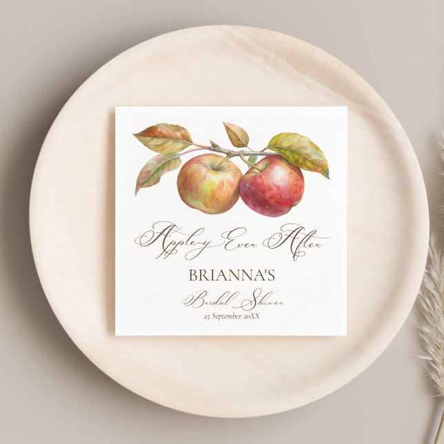 Äppelkärlek för evigt efter äppelfall bröllopsfest pappersservett (Appley ever after apple fall bridal shower personalized monogrammed printed napkins table decor)