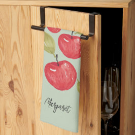 Äppelmönster Vattenfärg Handmålat Monogram Kökshandduk