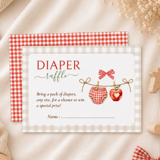 Äppeltema röd gingham baby shower blöja lotteri tilläggskort