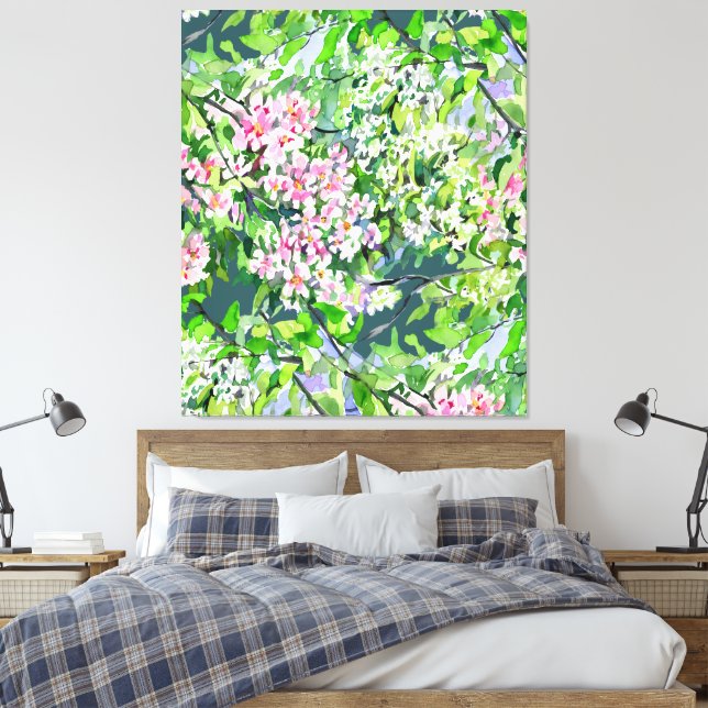 Äppelträd Blommar Akvarellmålning – Botanica Canvastryck (Insitu (sovrum))