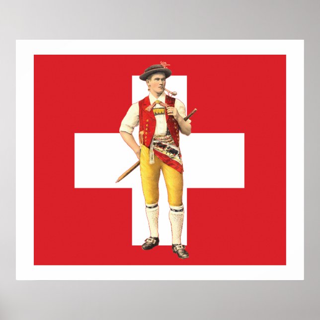 Appenzell Innerrhoden Trachten Swiss Flagga Poster (Framsidan)
