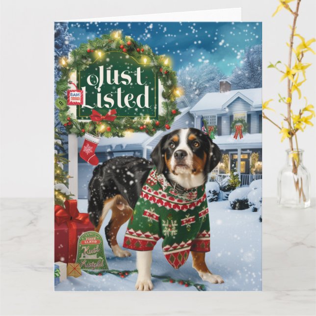 Appenzeller Sennenhund Festive Realtor jul Kort (Gul blomma)