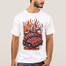 Appetitanregnande revben på en grill på en vit t shirt