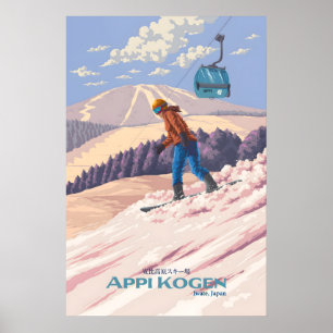 Appi Kogen Japan Snowboard Resor Affisch