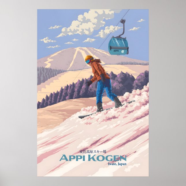 Appi Kogen Japan Snowboard Resor Affisch (Framsidan)