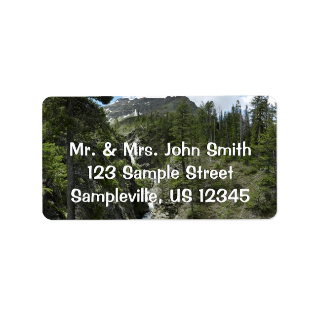 Appistoki Falls och Peak at Glacier National Park Adressetikett (Framsidan)