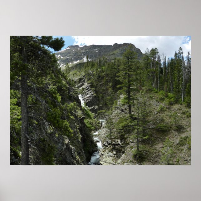Appistoki Falls och Peak vid Glacier National Park Poster (Framsidan)