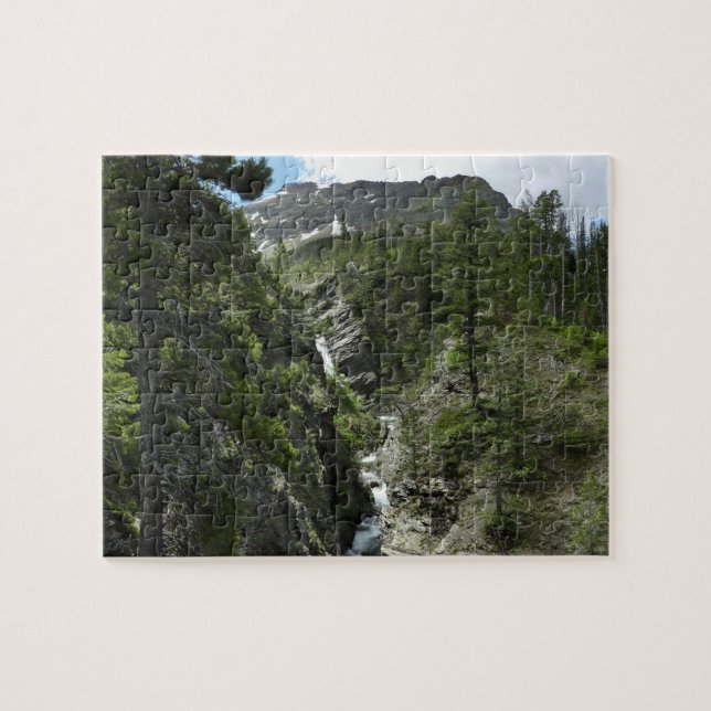 Appistoki Falls och Peak vid Glacier National Park Pussel (Horisontell)