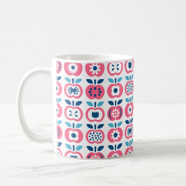 Äppla sömlös mönster. Uppsättning av färglöst refl Kaffemugg (Vänster)