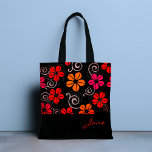 Applåder Flower Personlig Toit Bag Tygkasse<br><div class="desc">En underbar matta av färg med ljusröda blommor,  rosa och orange på mörkens bakgrund. Ta bort namn i textrutan och lägg till en egen text eller ta bort all anpassningsbar. Designad av Evco Studio.</div>