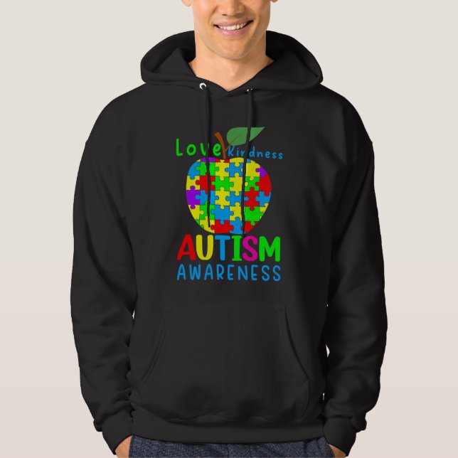 Apple Autism Puzzle Delar Awareness Hoodie (Framsida)