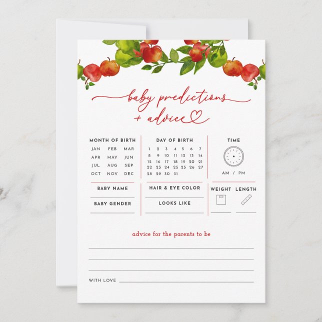 Apple Baby Predictions and Advice Baby Shower Game (Framsida)