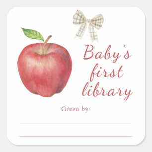 Apple - Baby Shower bokmärke, böcker för bebis Fyrkantigt Klistermärke