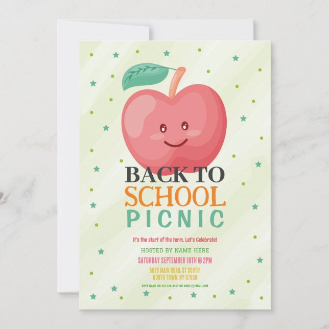 Apple Back to school Party-förskolan Picnic Inbjudningar (Framsida)