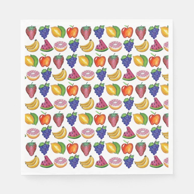 Apple Banana Lemon Lime Grapes Berry Fruit Salad Pappersservett (Framsidan)