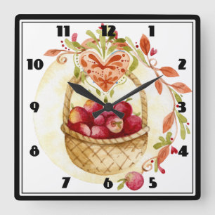 Apple Basket Fyrkantig Klocka