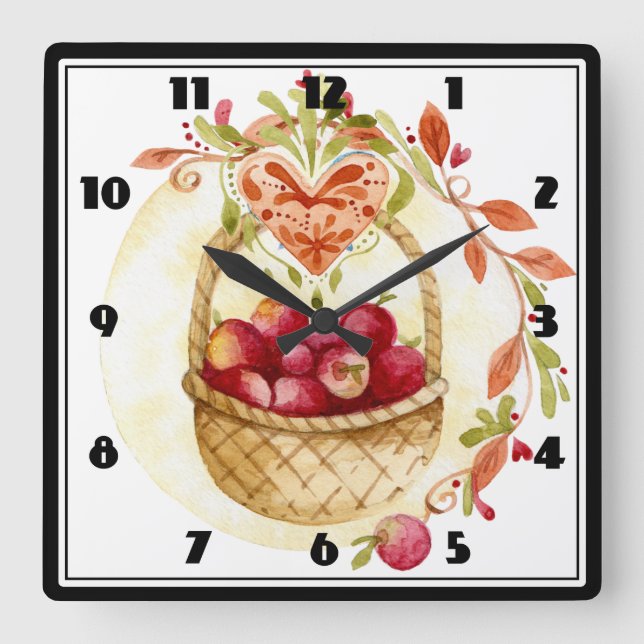 Apple Basket Fyrkantig Klocka (Framsida)