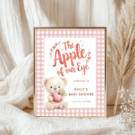 Apple Bear Rosa Gingham Välkomna Baby Shower för Ö Poster