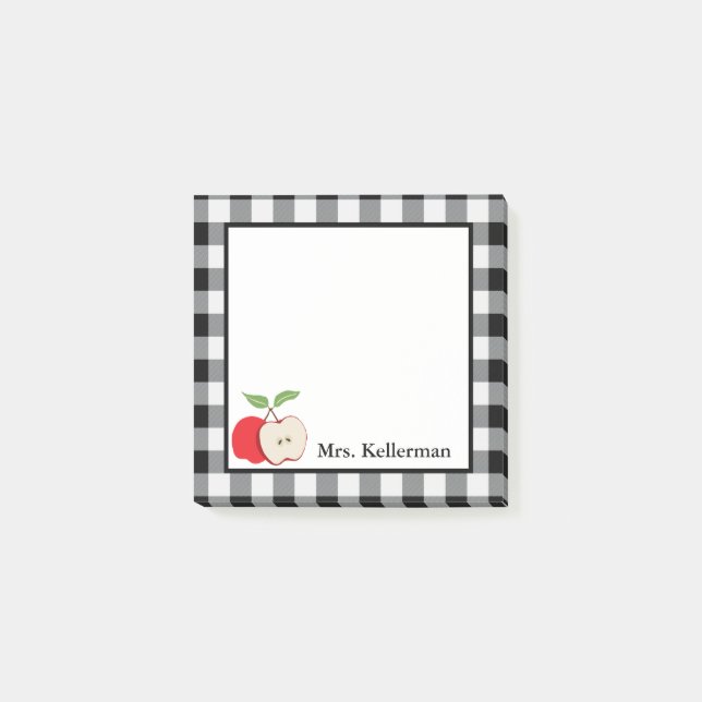 Apple Black White Buffalo Check Teacher Namn 3 x 3 Post-it Block (Framsida)
