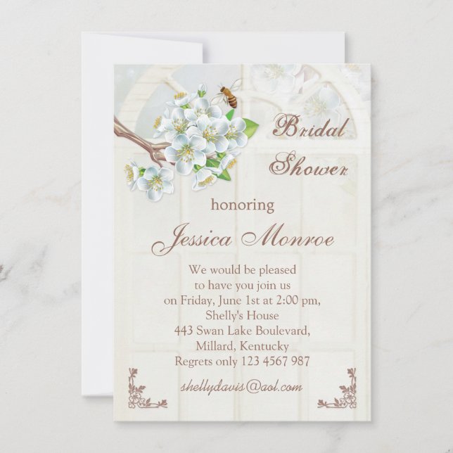 Apple blommar- och bimöhippa inbjudningar (Framsida)