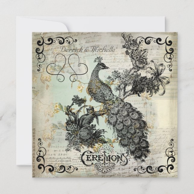 Apple Blommars Pacock Wedding bjudande Inbjudningar (Framsida)