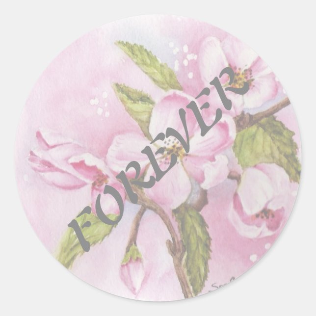 APPLE BLOMMARS WEDDING STICKERS RUNT KLISTERMÄRKE (Framsida)