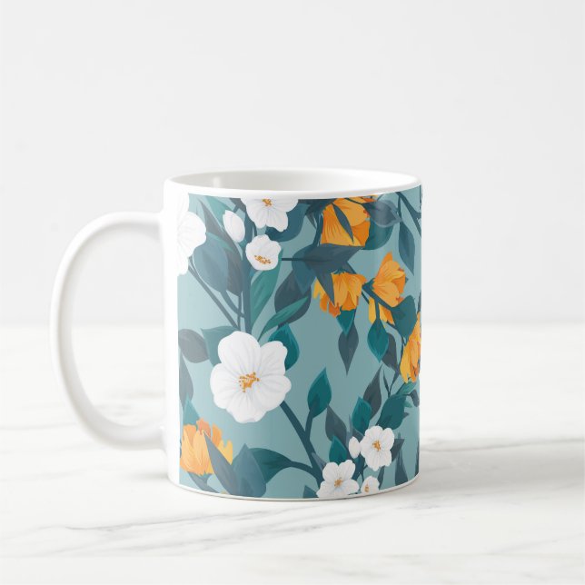 Apple Blommigt: Blodning Mönster Motif. Kaffemugg (Vänster)