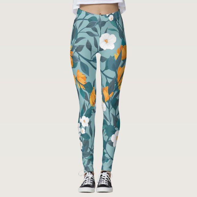 Apple Blommigt: Blodning Mönster Motif. Leggings (Framsida)