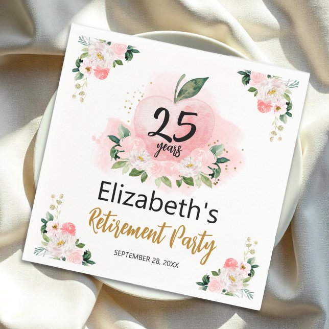 Apple Blommigt Teacher Pension Party Pappersservett (Skapare uppladdad)