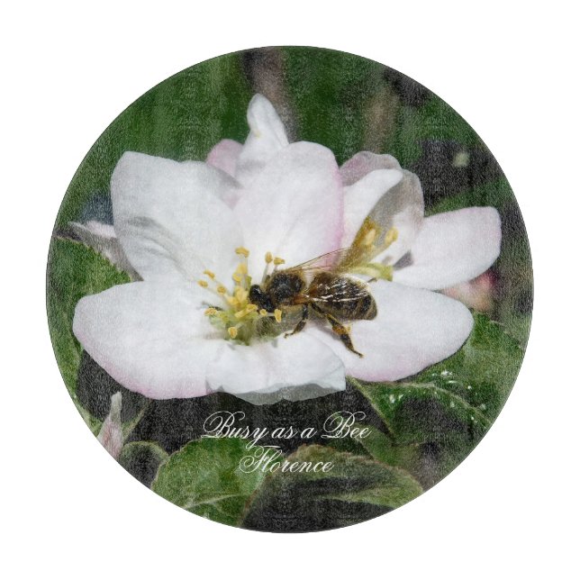 Apple Blossom & Bee Macro Photo | Cutting Board (Framsidan)