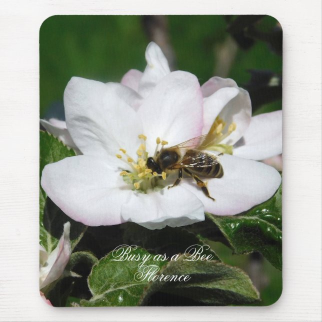 Apple Blossom & Bee Macro Photo | Mousepad Musmatta (Framsidan)