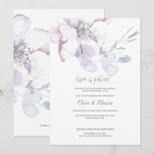 Äpple Blossom Kärlek är Tålamod Bröllops Försening Inbjudningar (Fram/baksida)