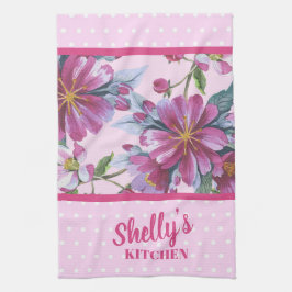 Apple Blossoms and Pink Polka Dots Kitchen Towel Kökshandduk