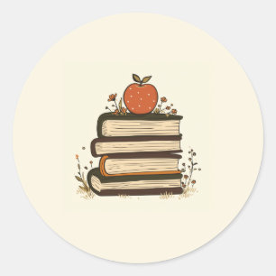 Apple Book Stack Round Klistermärke