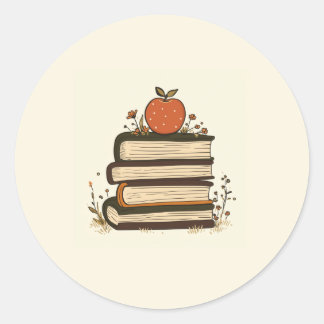 Apple Book Stack Round Klistermärke