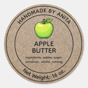 Apple Butter Sylt Jelly Burk etikett Kraft Papprar