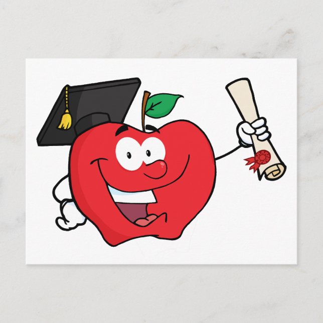 Apple Character Student som innehar ett examensbev Meddelande Vykort (Framsida)