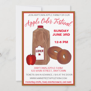 Äpple Cider Festival Orchard Donuts Autumn Harvest Inbjudningar
