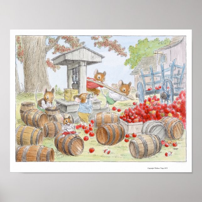 Apple Cider Harvesting Mice Print by Wallace Tripp Poster (Framsidan)