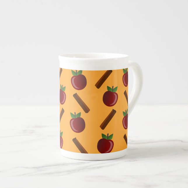 Apple Cinnamon Mönster Benporslin Mugg (Framsida höger)