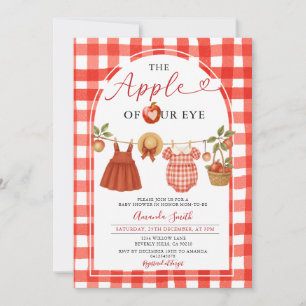 Apple Clothesline Fall Rustic Gingham Baby Shower Inbjudningar