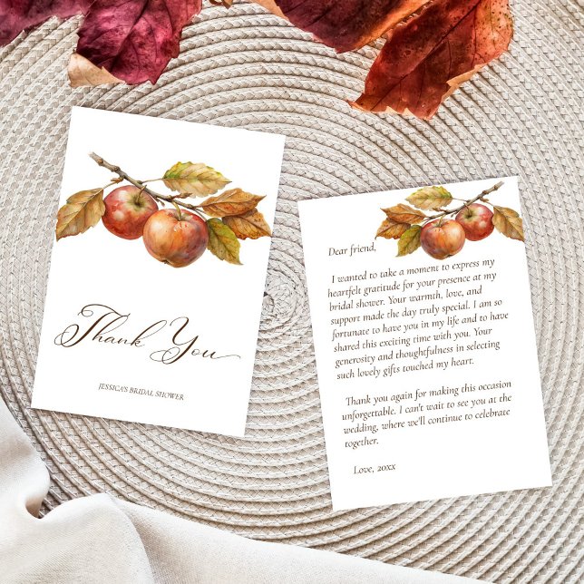 Äpple efter äppelfall bröllopsfest tack kort (Appley ever after apple fall boho bridal shower simple elegant thank you cards)