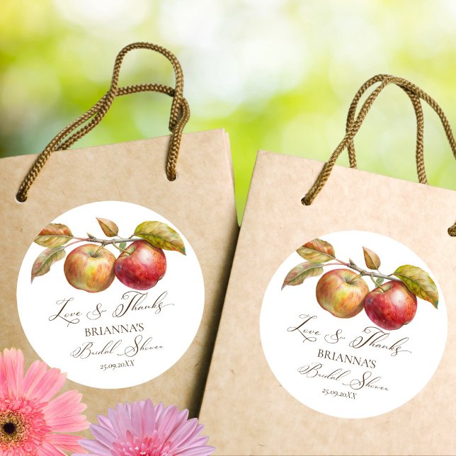 Äpple evigt efter äppelfall bröllopsdusch present runt klistermärke (Appley ever after apple fall bridal shower thank you favor stickers fall bridal shower favors)