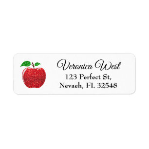 Apple Faux Red Glitter Returadress Etikett