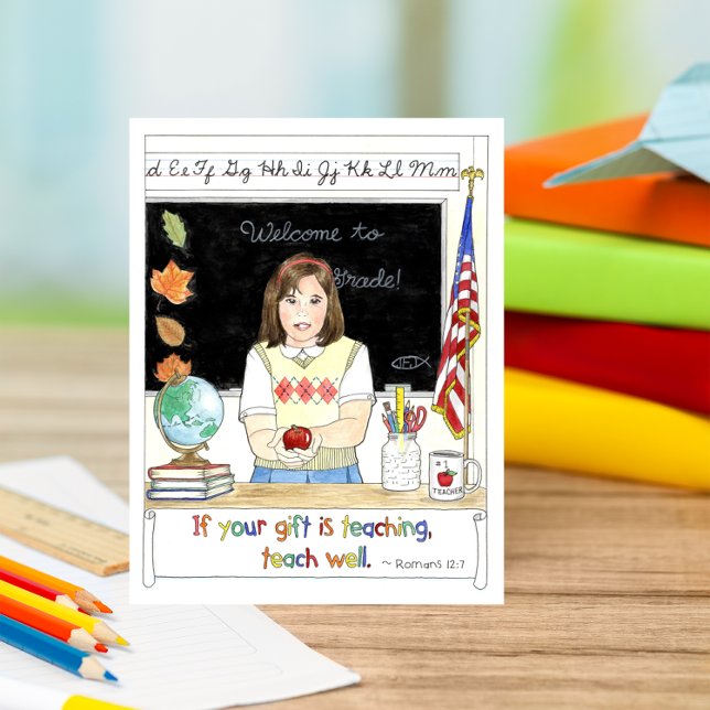 Apple för inlärningsvykort för lärare vykort (Skapare uppladdad)