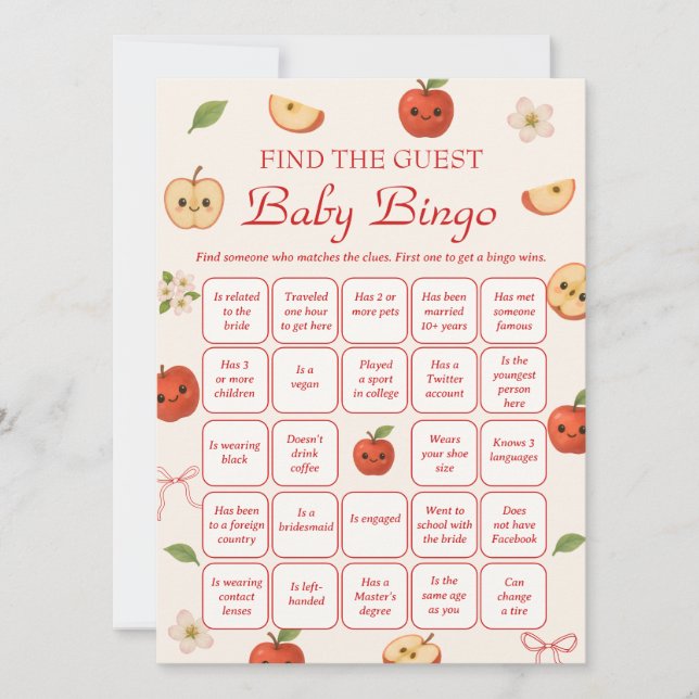 Äpple för Ögat Baby Shower Hitta Gäst Bingo Inbjudningar (Framsida)