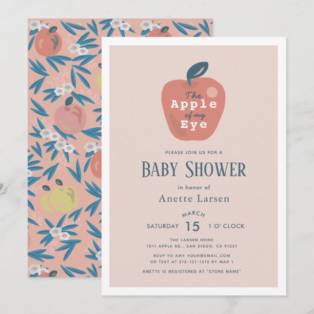 Apple från min Öga Rosa Baby Shower Inbjudningar (Fram/baksida)